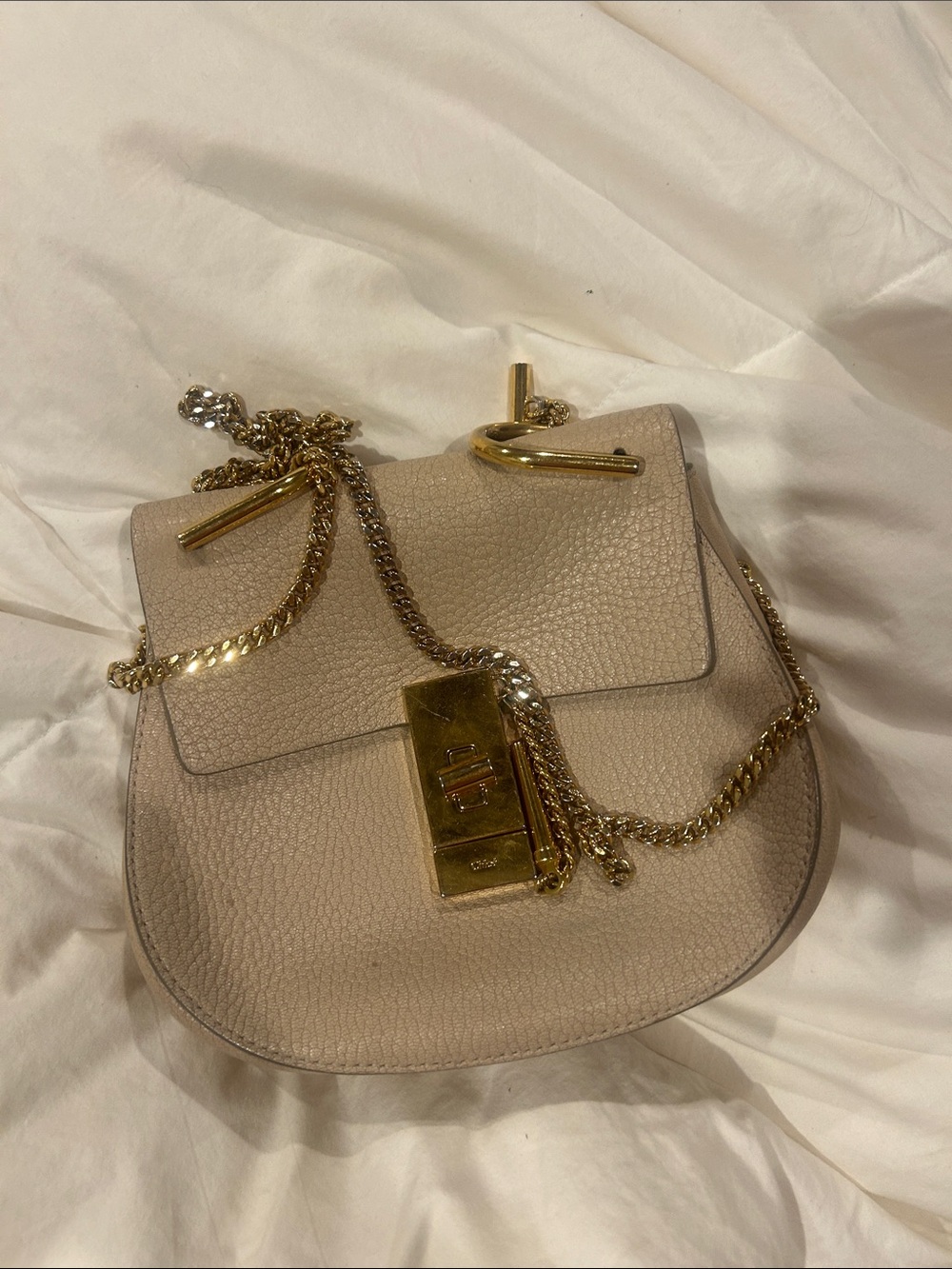 CHLOE Grained Lambskin Mini Drew Shoulder Bag Cement Pink - Picture 5 of 8